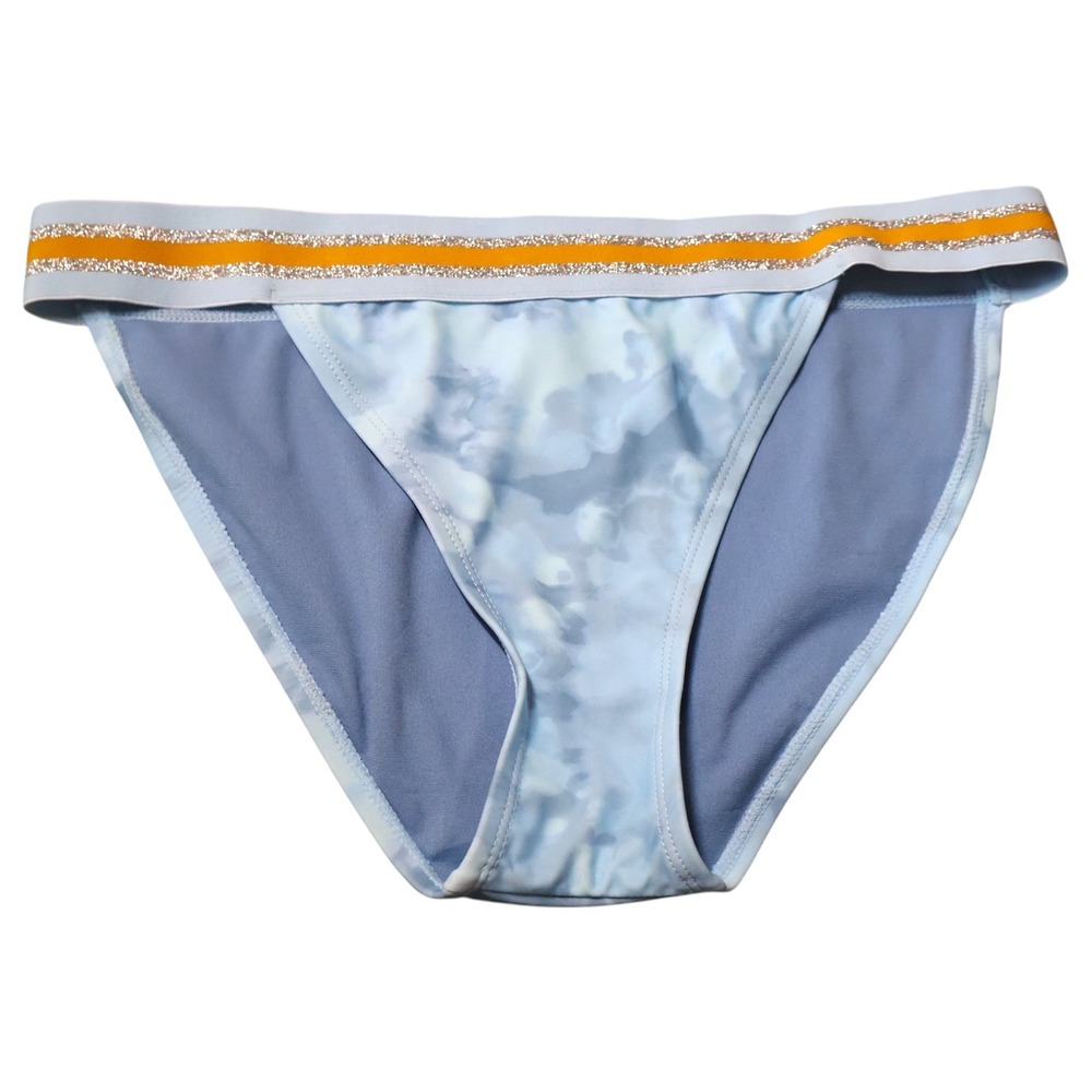 Hula Honey Bikini Bottom M Blue Tie Dye Gold Metallic Stripe Hipster Cloudcore